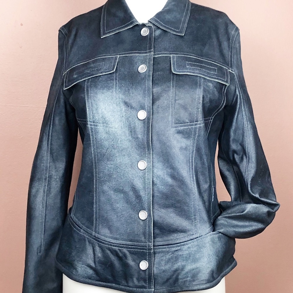 Marc Cain LambSkin Leather Jeans Print Moto style - S